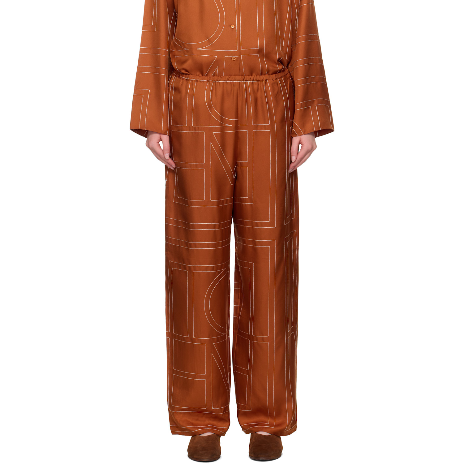 TOTEME Orange Monogram Silk PJ Lounge Pants