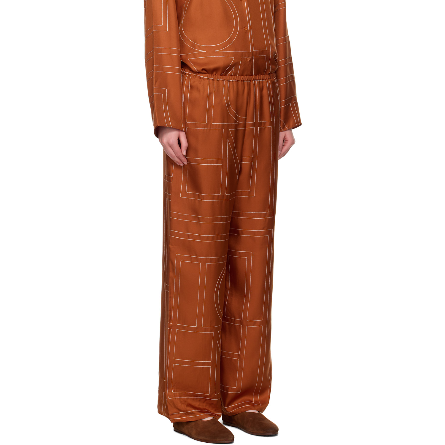  Toteme Orange Monogram Silk Pj Lounge Pants 