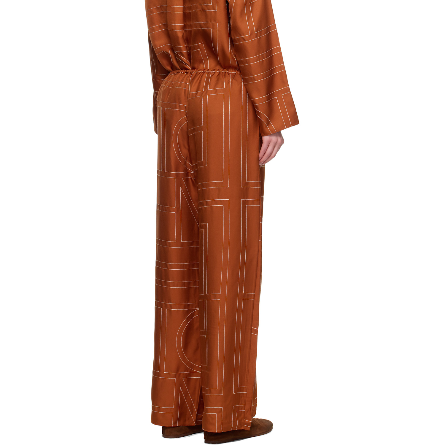  Toteme Orange Monogram Silk Pj Lounge Pants 