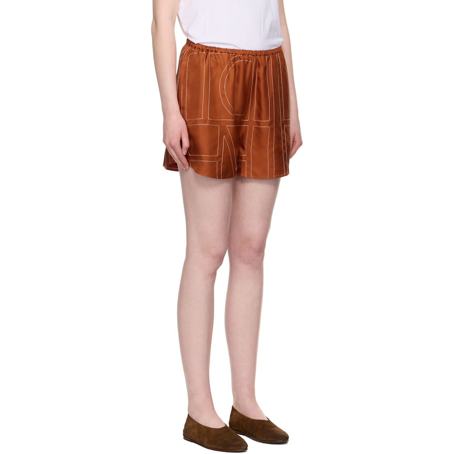  Toteme Orange Monogram Silk Pj Shorts 