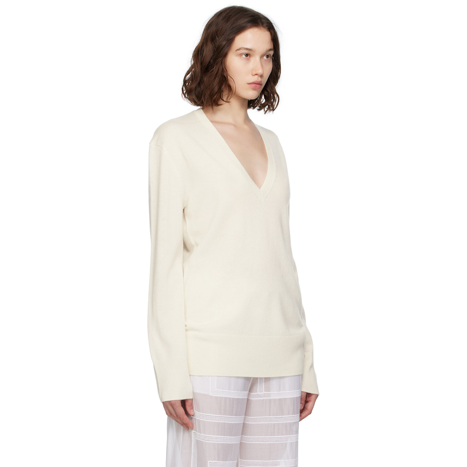  Toteme Off-white Cashmere V-neck Knit Sweater 