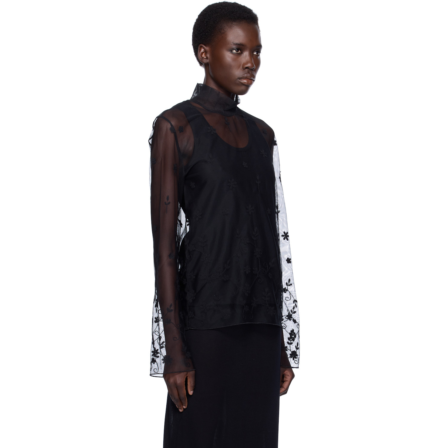  Toteme Black Floral Tulle Blouse 