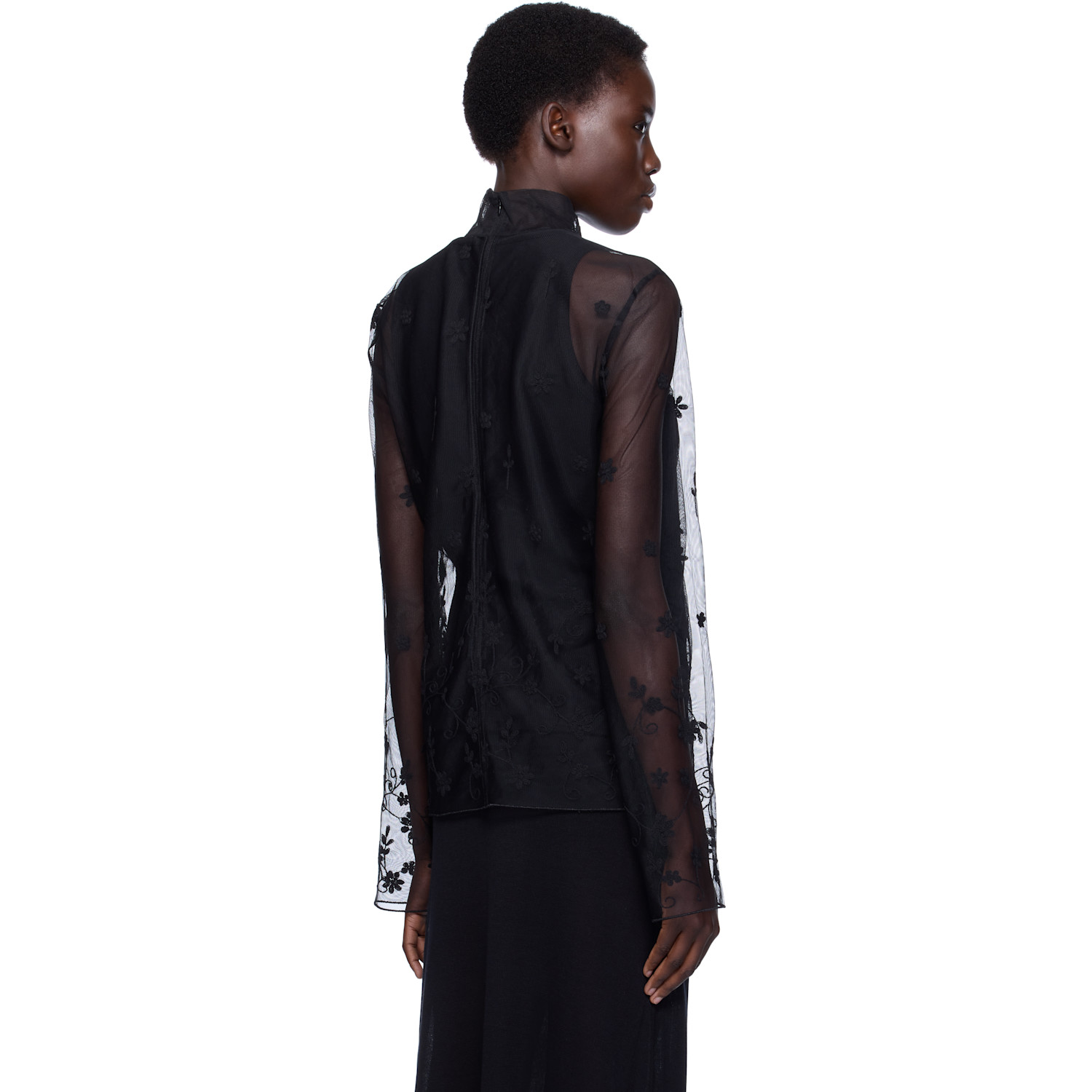  Toteme Black Floral Tulle Blouse 