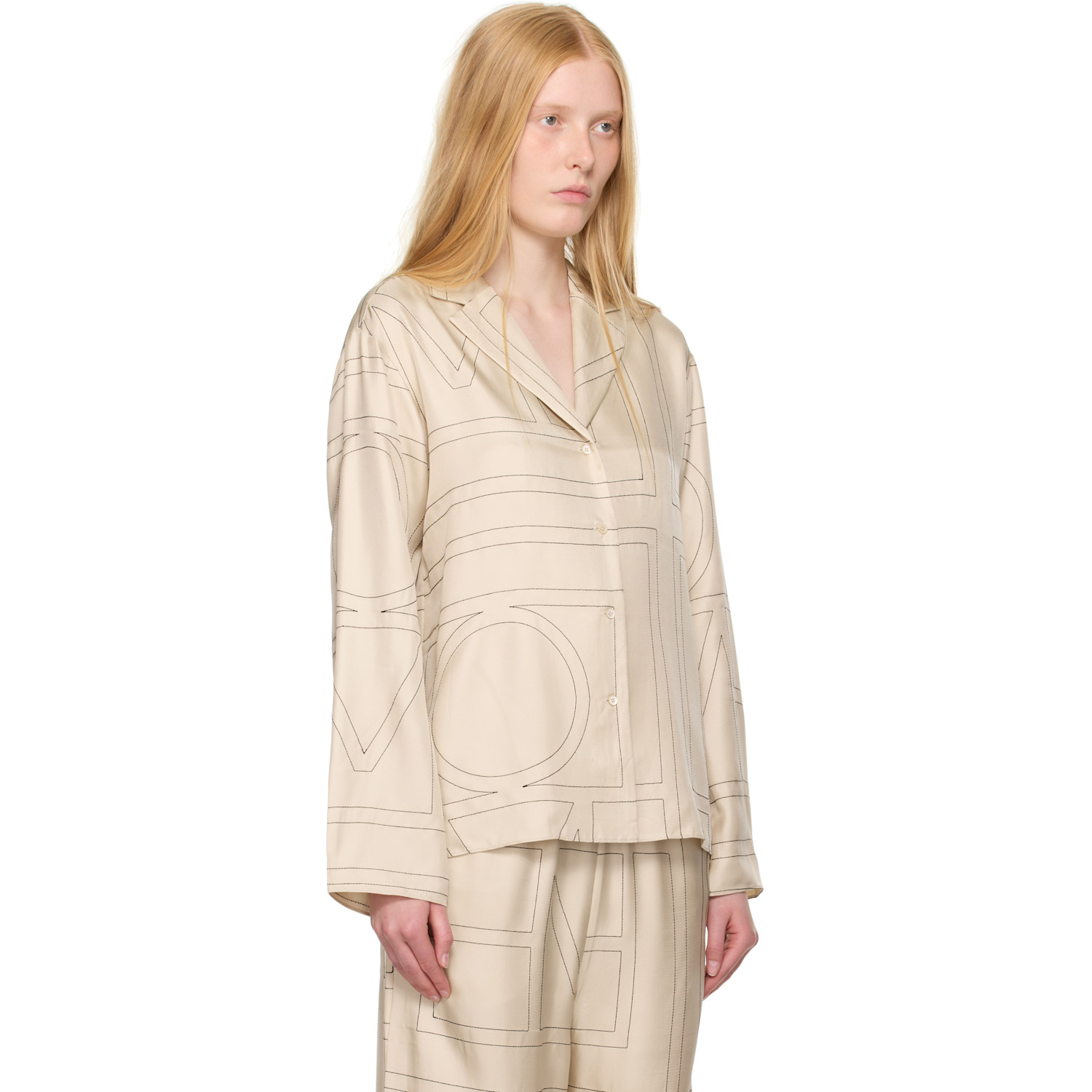  Toteme Beige Monogram Silk Shirt 