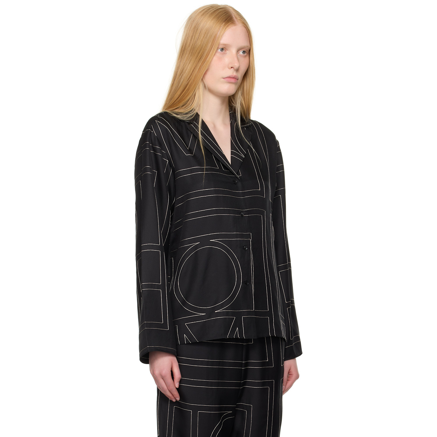  Toteme Black Monogram Silk Shirt 