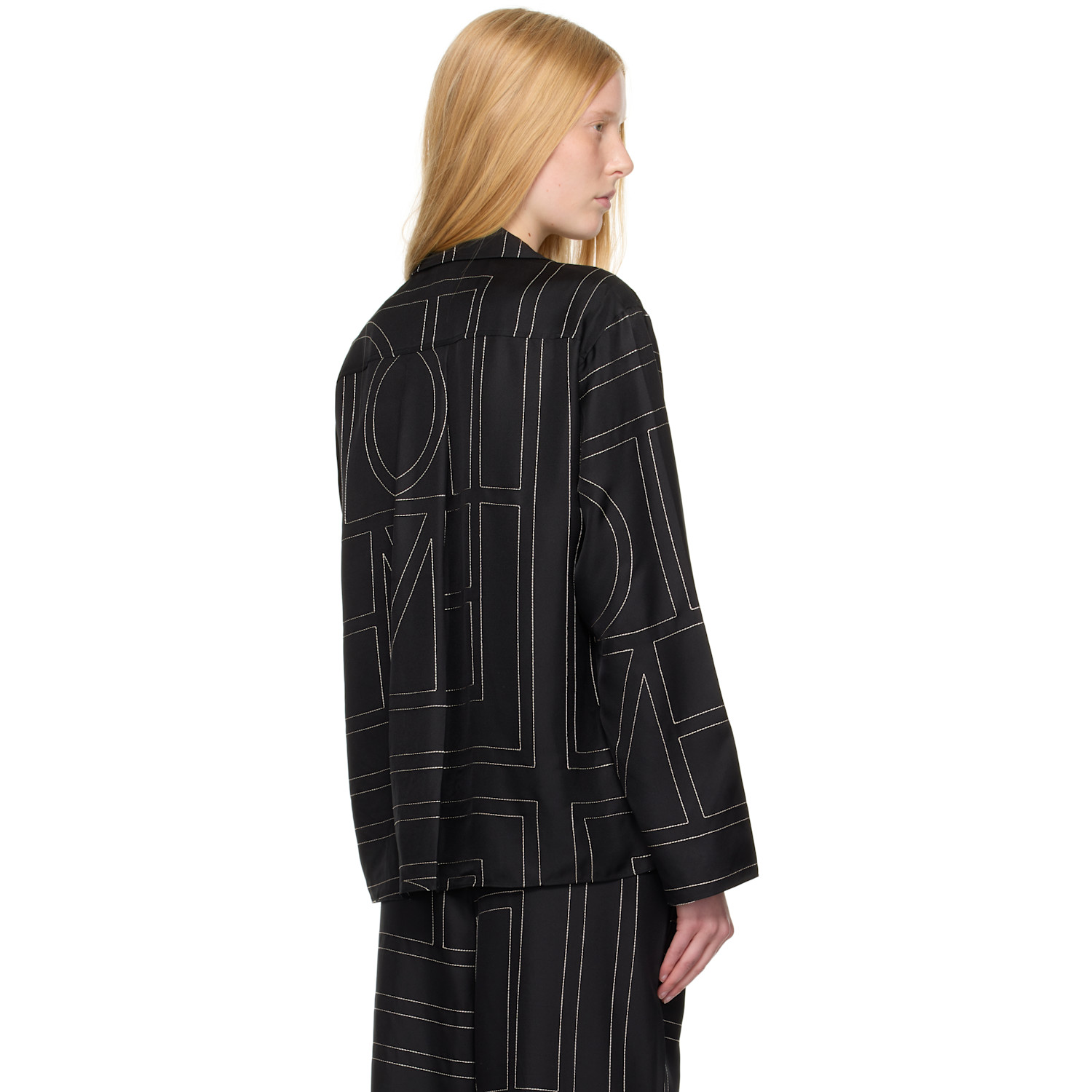  Toteme Black Monogram Silk Shirt 