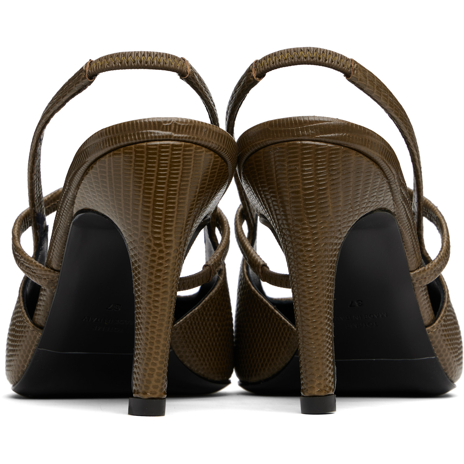  Toteme Khaki Lizard-embossed Stiletto Slingback Heels 