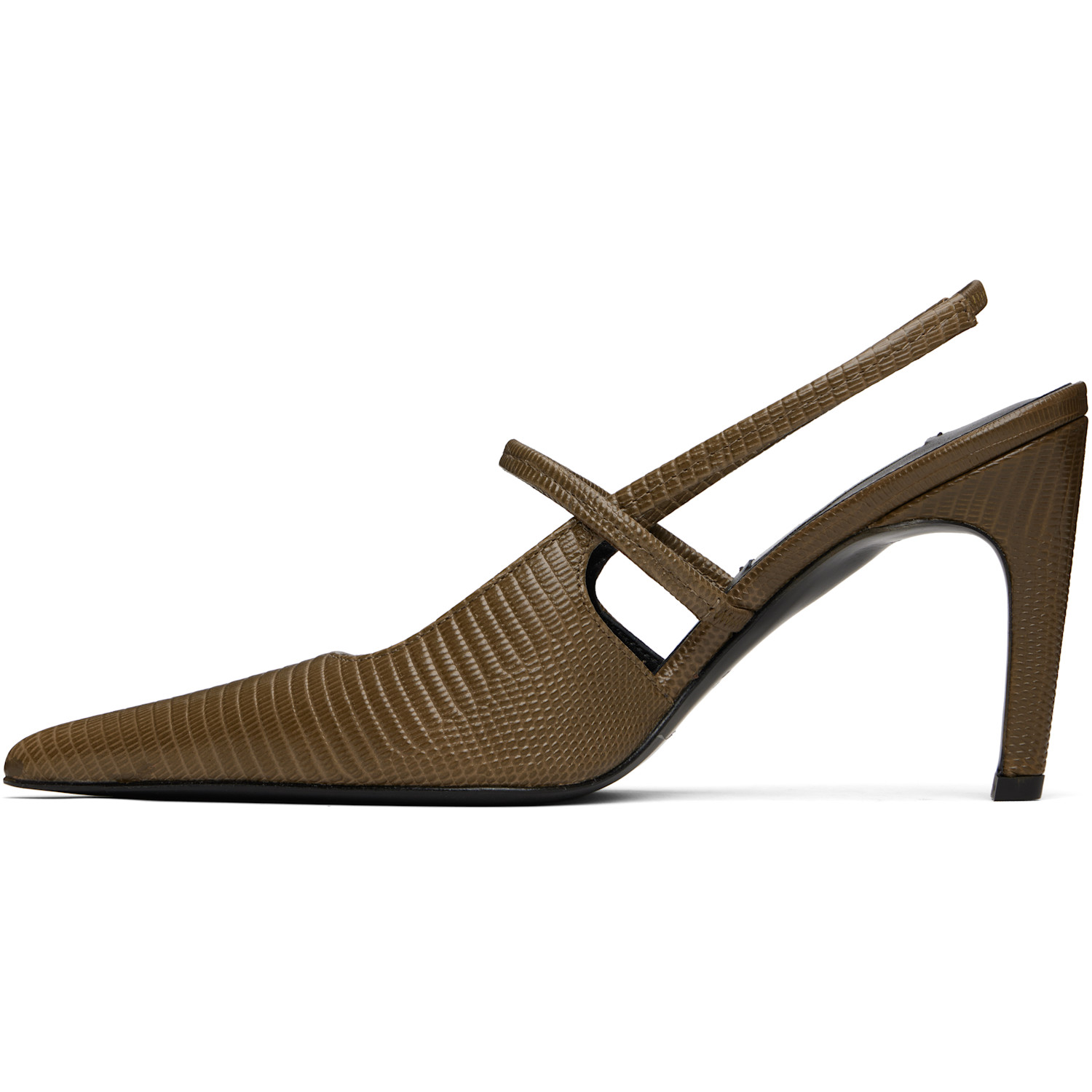  Toteme Khaki Lizard-embossed Stiletto Slingback Heels 