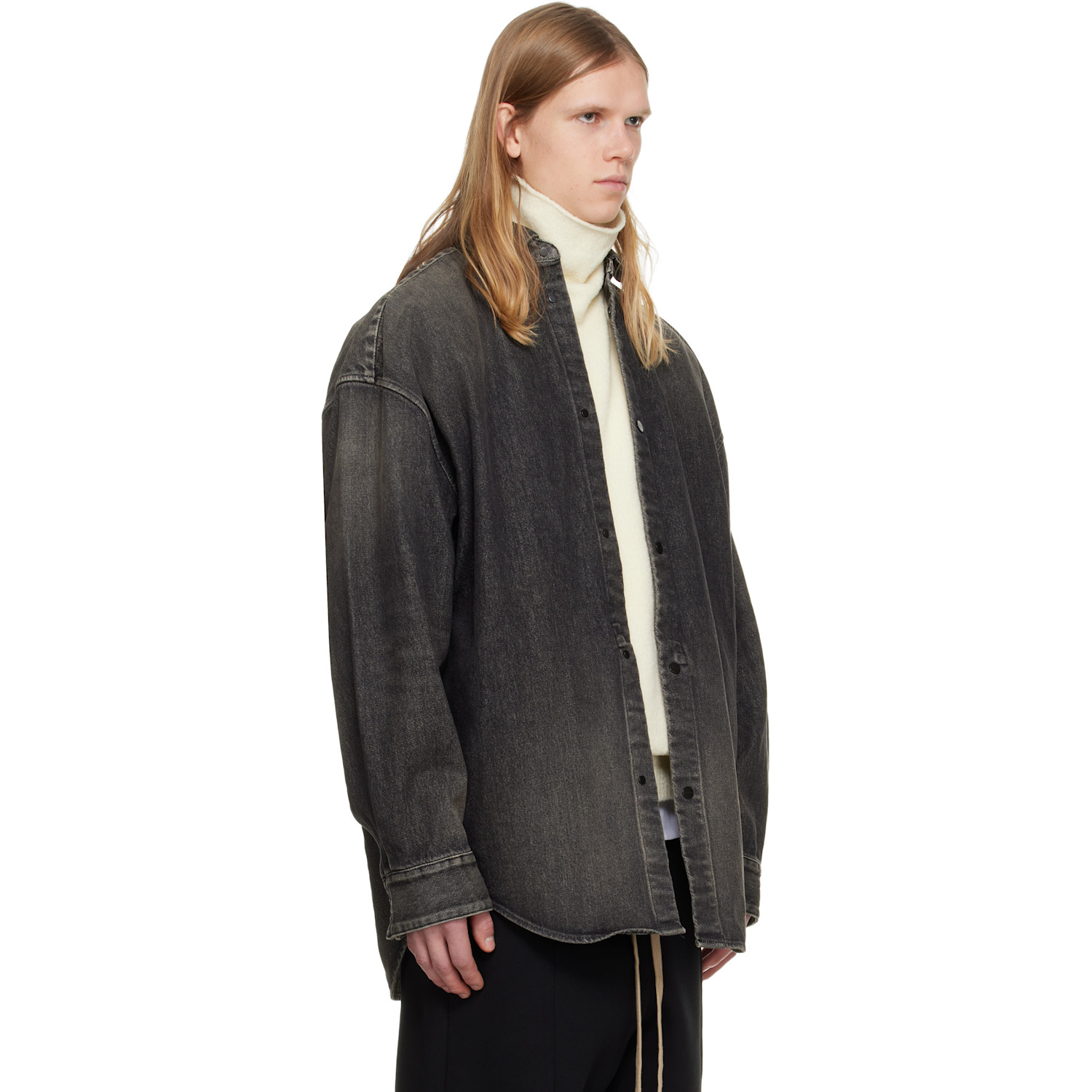  Fear Of God Black Snap Front Denim Overshirt 