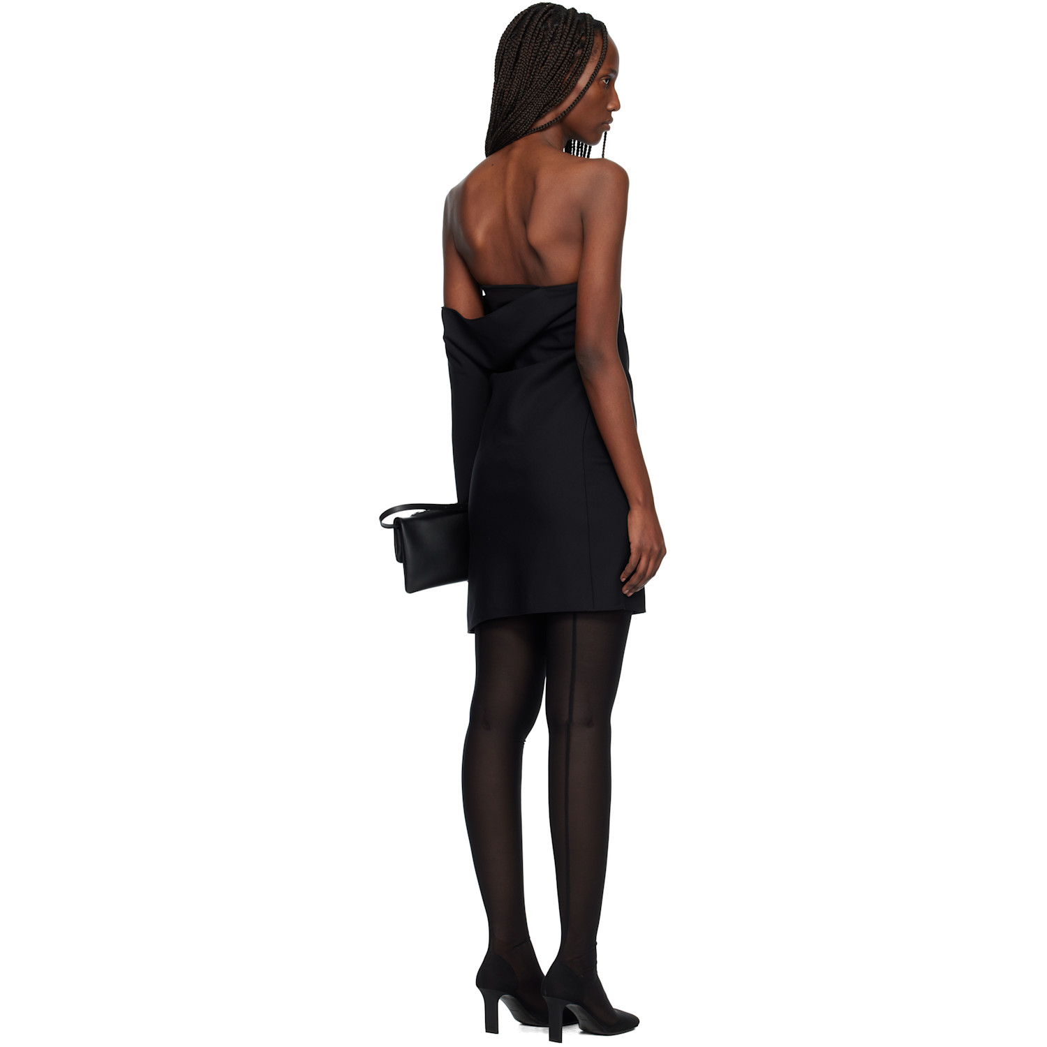  Courrèges Black Draped Polywool Bustier Minidress 