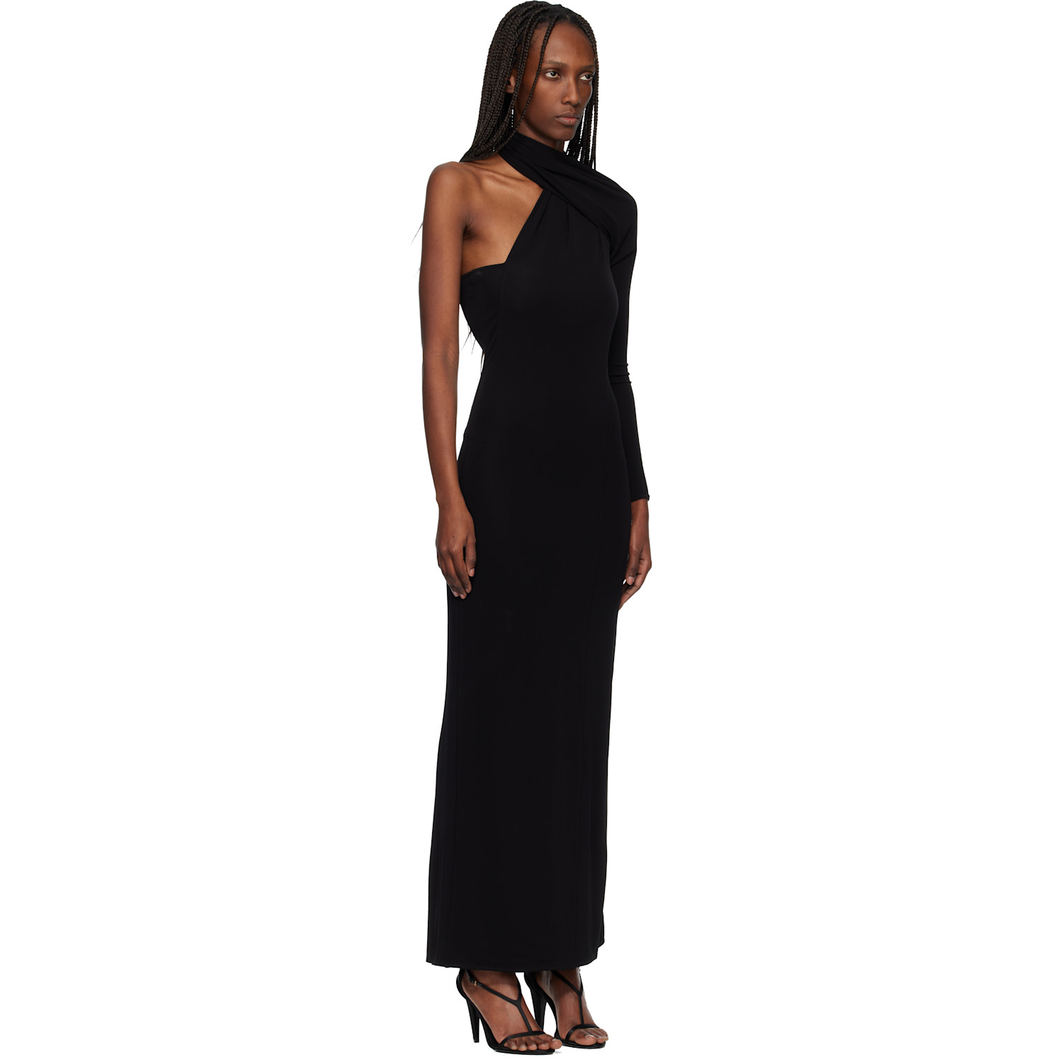  Courrèges Black Wrapped Jersey Maxi Dress 