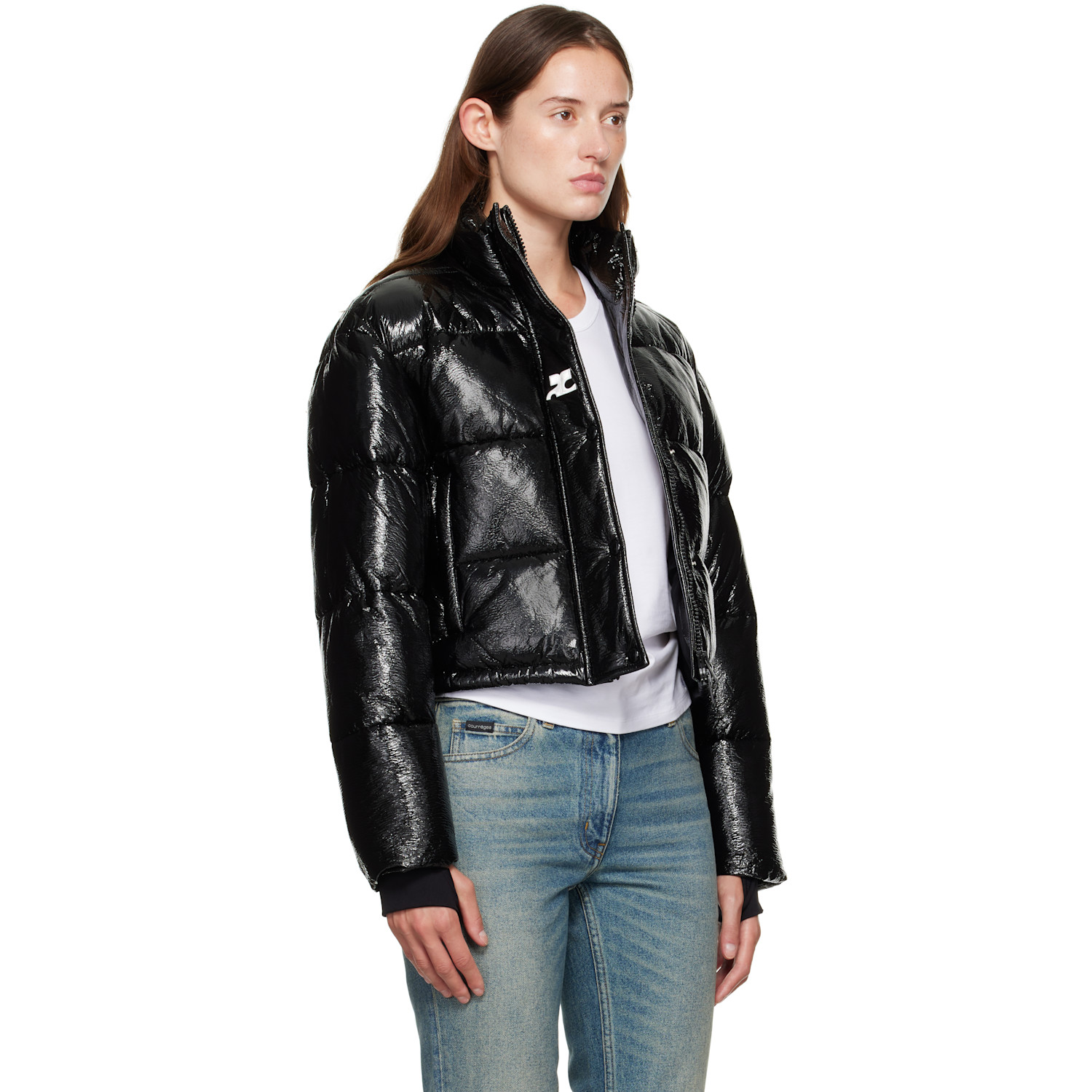  Courrèges Black Cropped Vinyl Puffer Jacket 