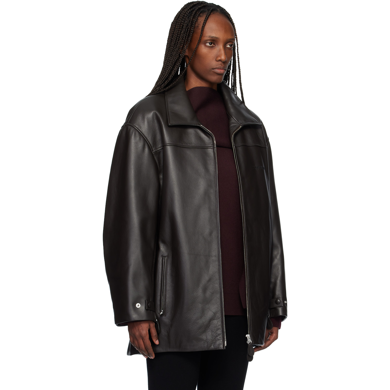  Courrèges Brown Oversized Leather Jacket 