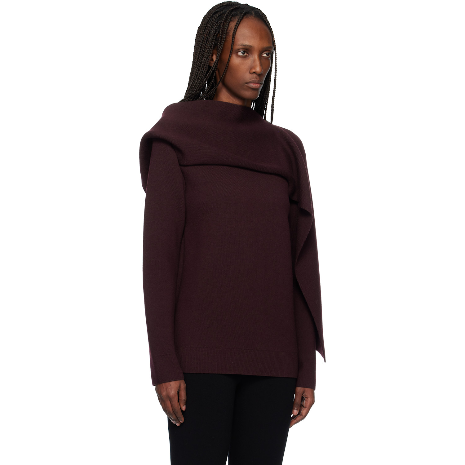  Courrèges Burgundy Scarf Oversized Wool Sweater 