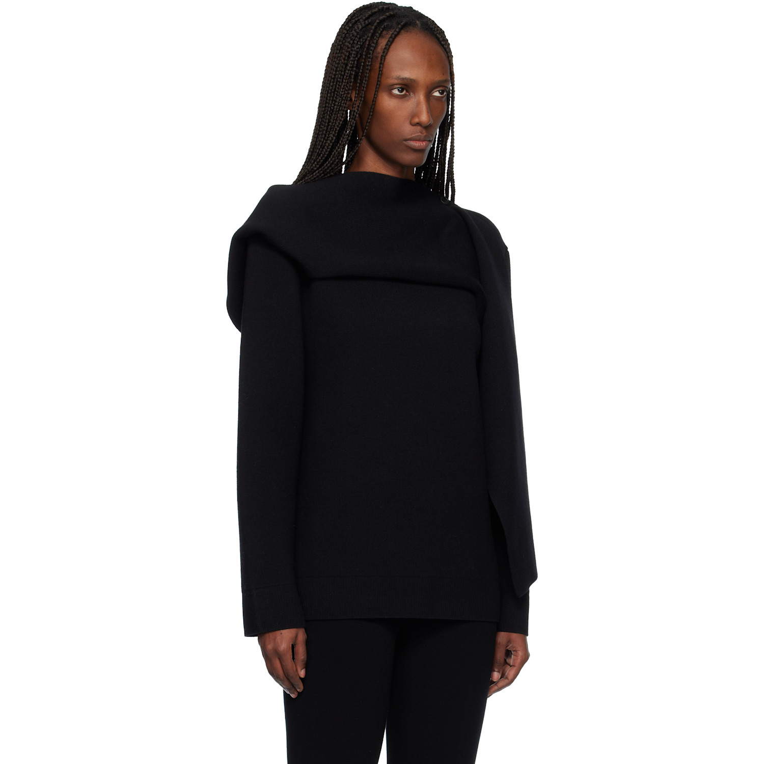  Courrèges Black Scarf Oversized Wool Sweater 