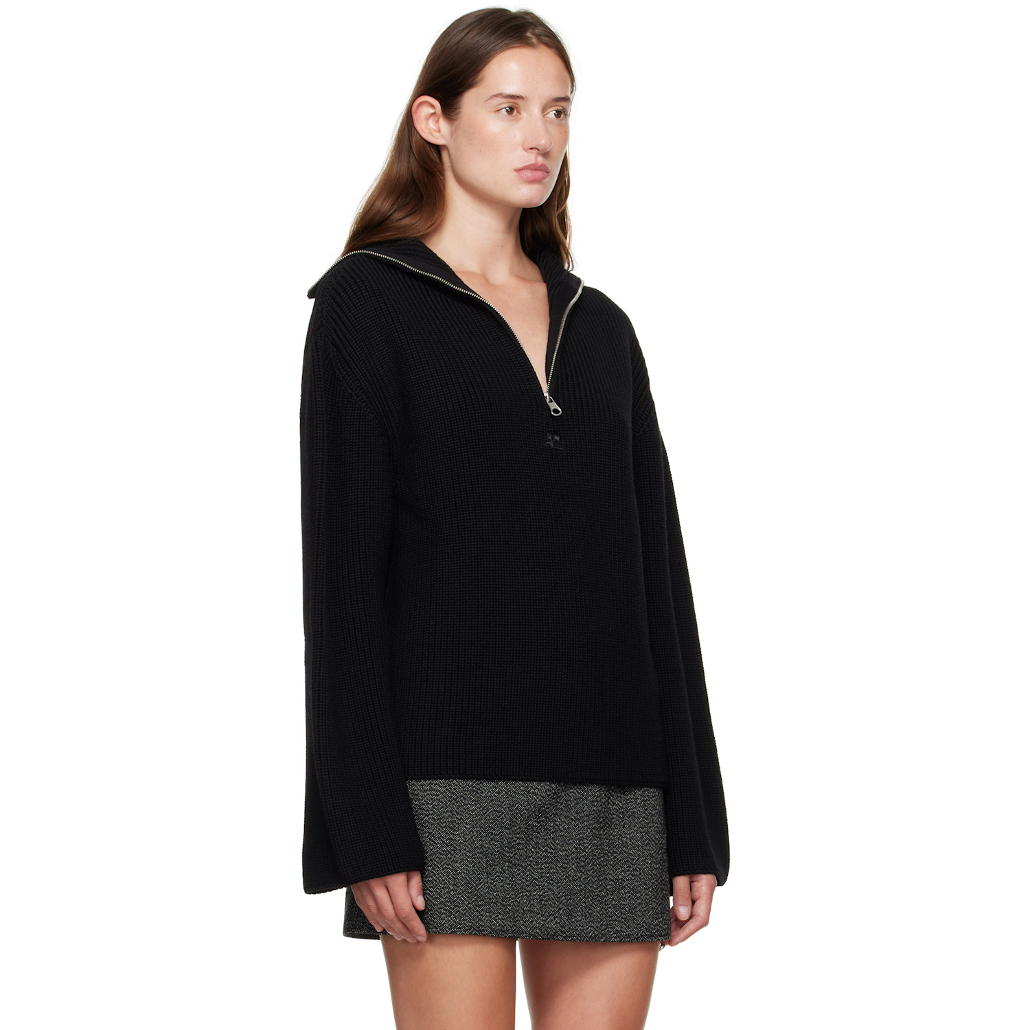 Courrèges Black Ribbed Wool Trucker Sweater 