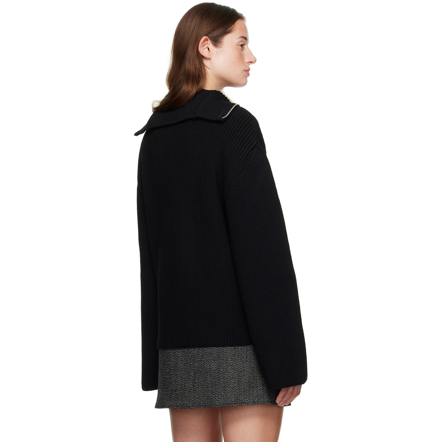  Courrèges Black Ribbed Wool Trucker Sweater 
