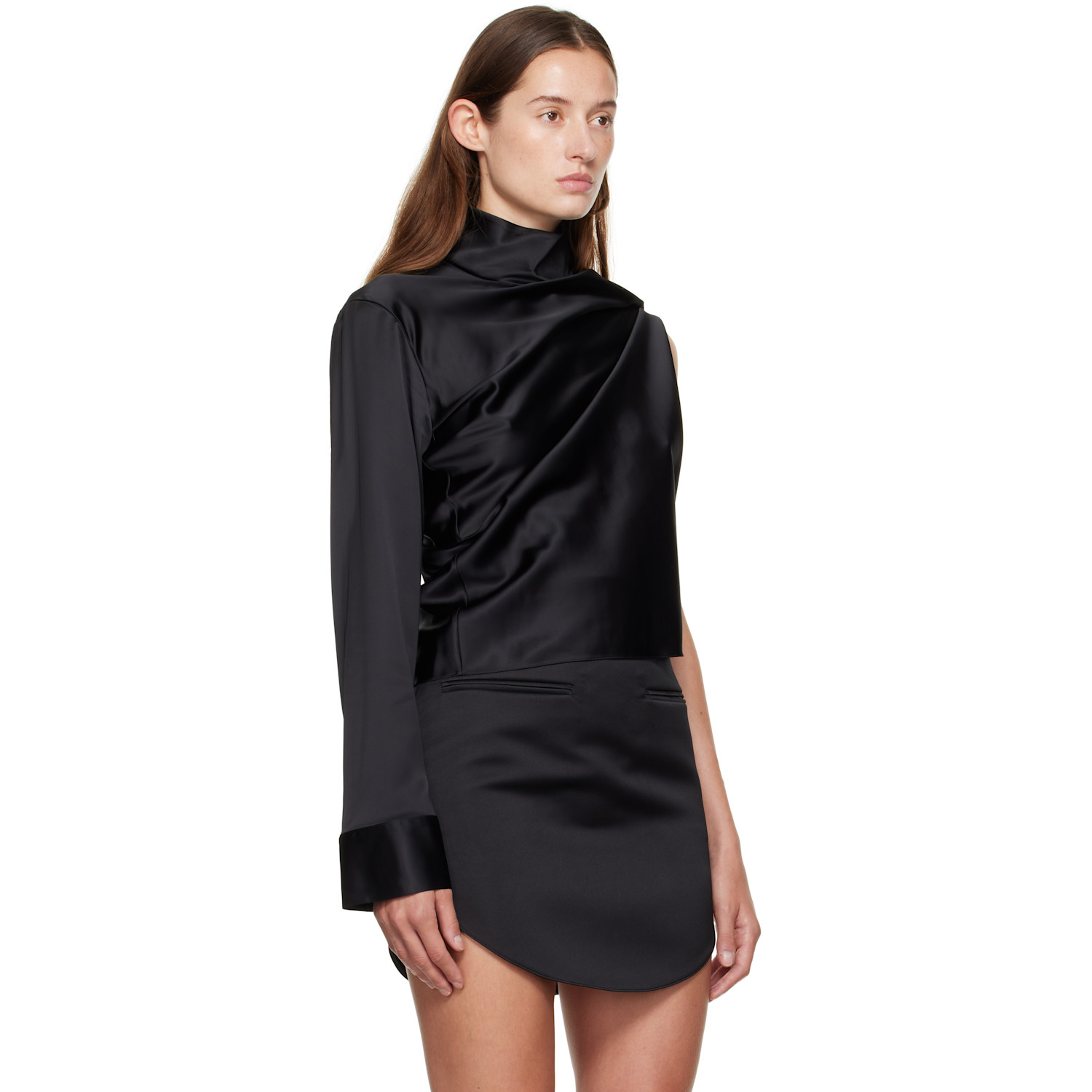  Courrèges Black Off-shoulder Satin Blouse 