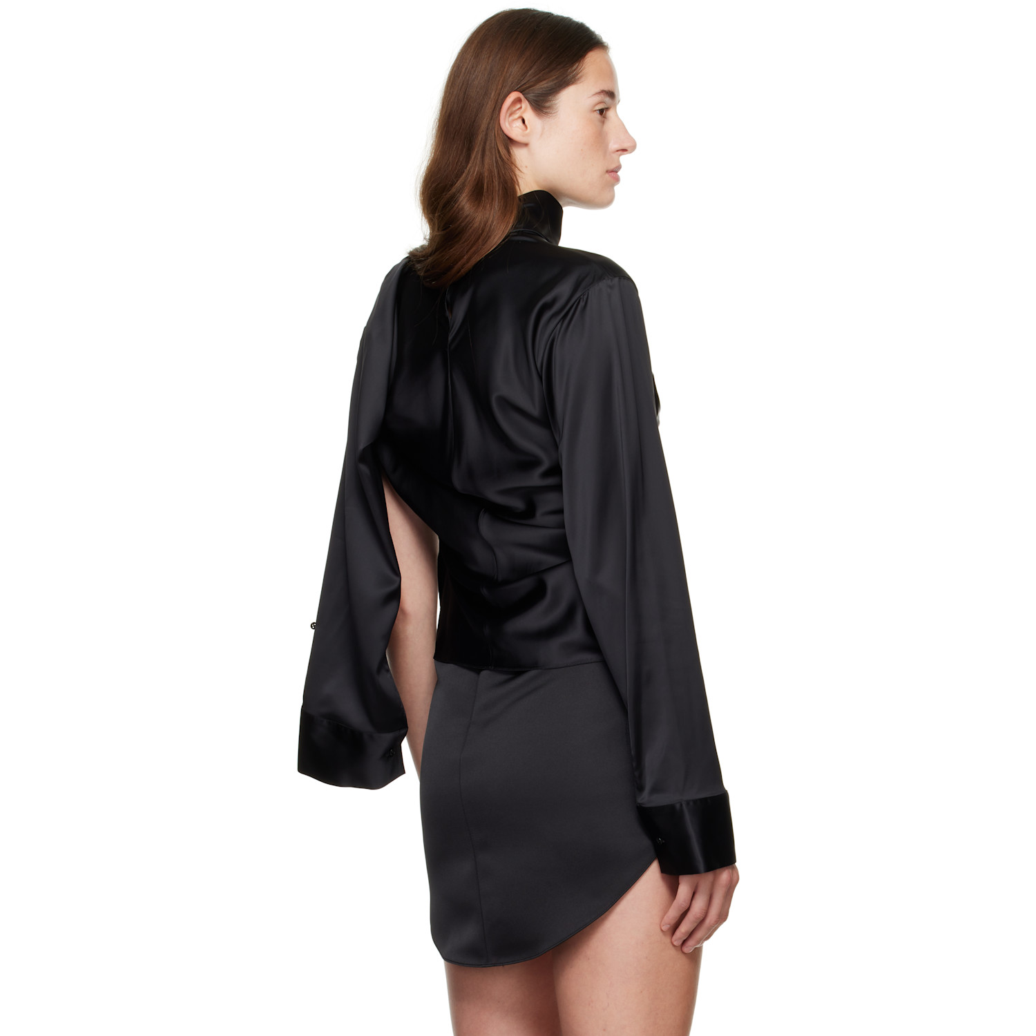  Courrèges Black Off-shoulder Satin Blouse 
