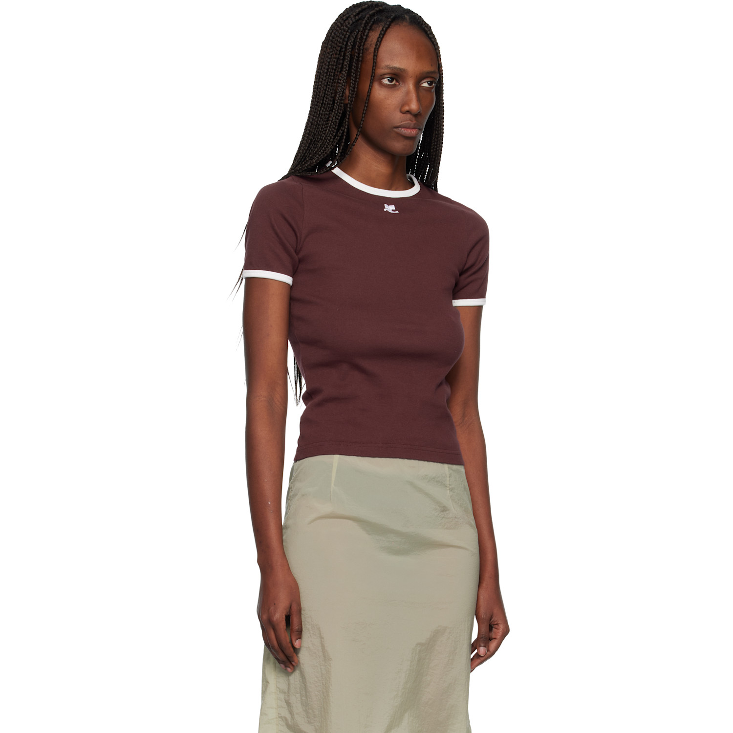  Courrèges Burgundy Signature Contrast T-shirt 