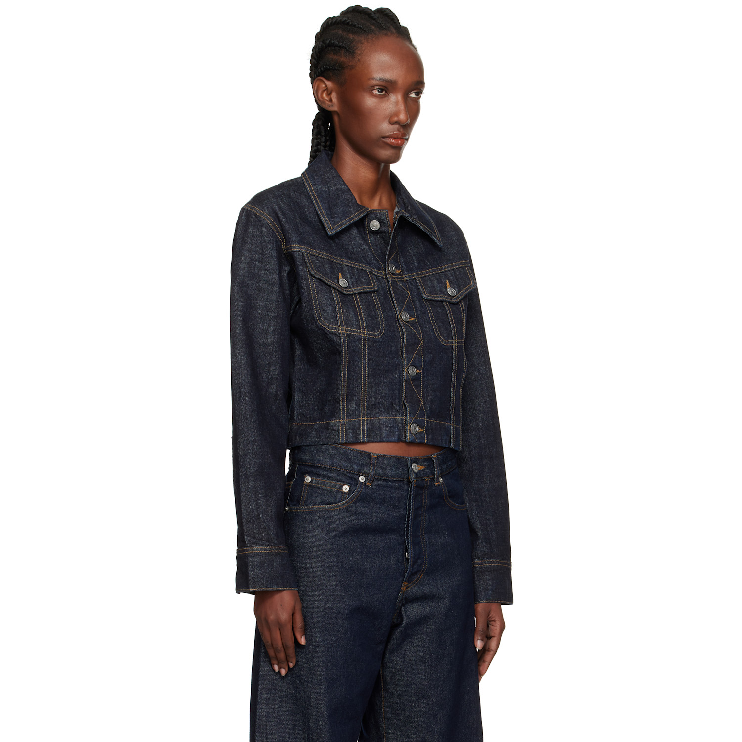  Victoria Beckham Navy Cropped Denim Jacket 