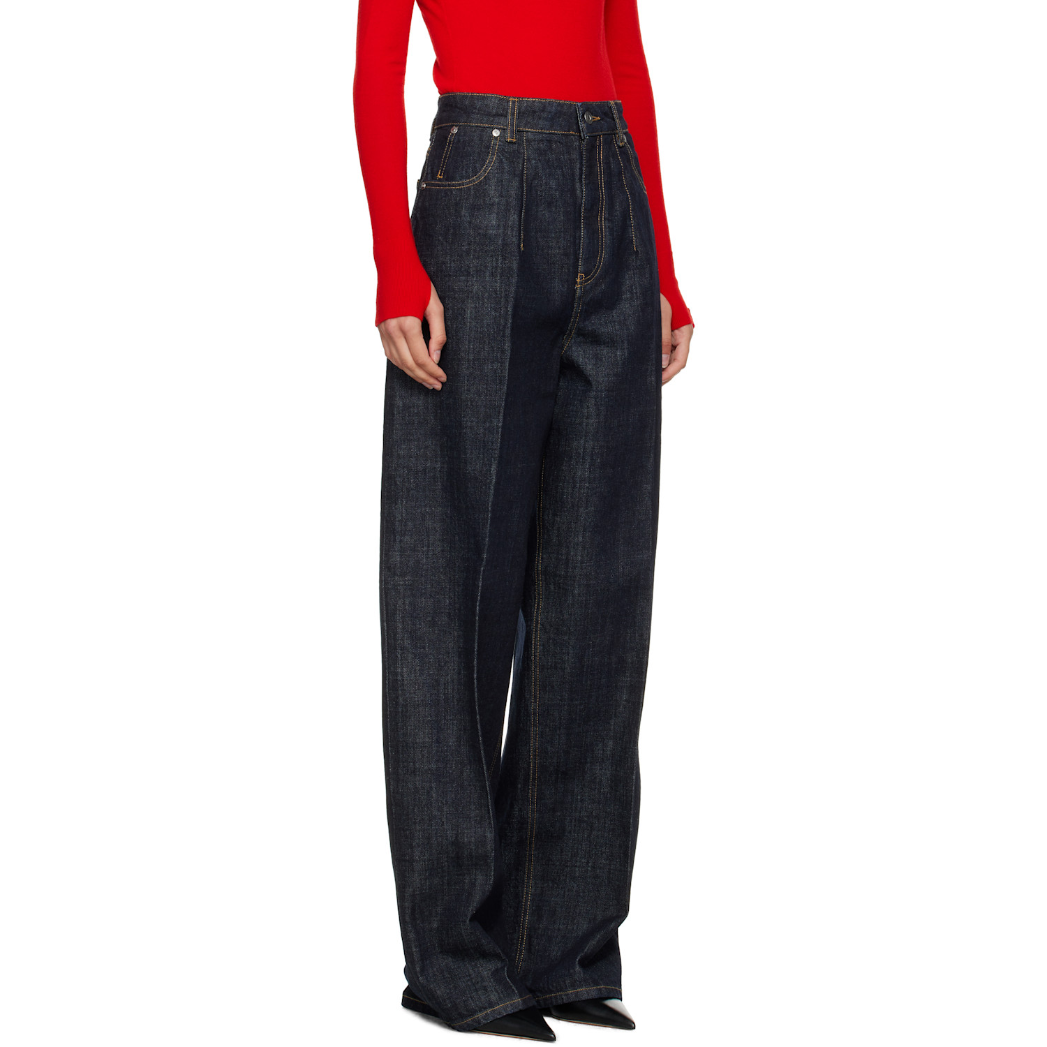 Victoria Beckham Navy High Waisted Cinched Jeans 