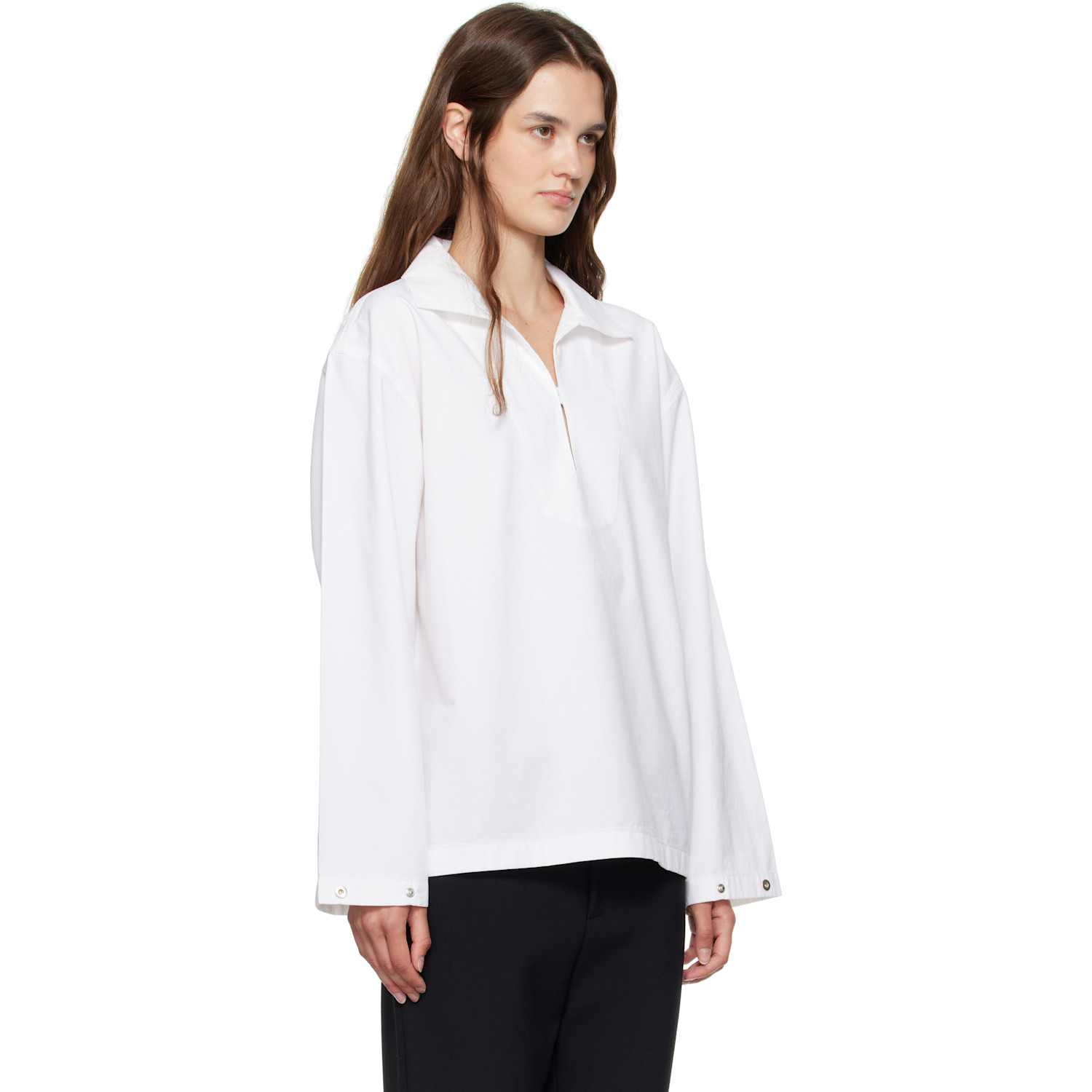  Victoria Beckham White Tab Detail Denim Blouse 