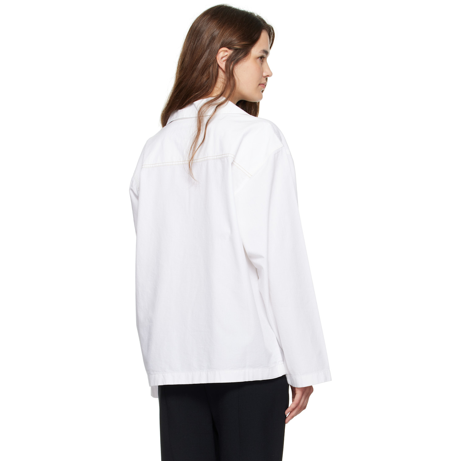  Victoria Beckham White Tab Detail Denim Blouse 