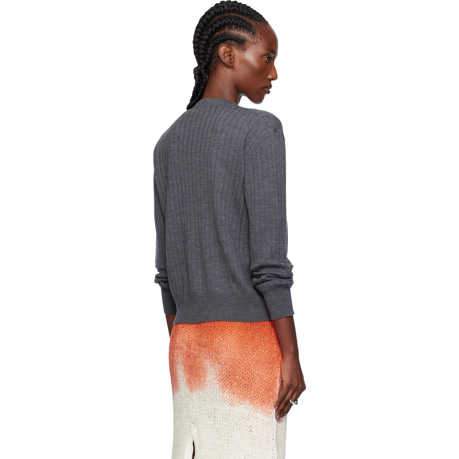  Bottega Veneta Gray Wool Rib Cardigan 