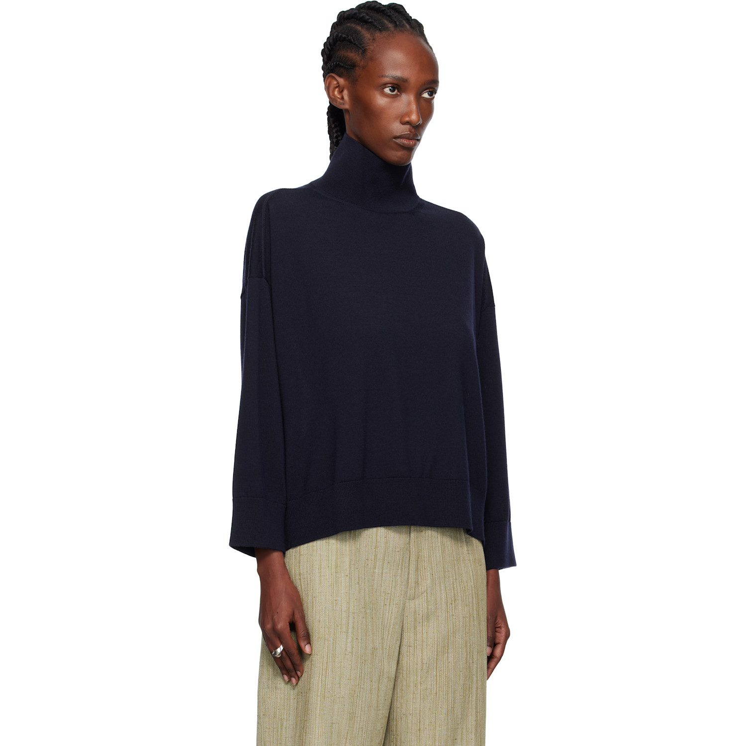  Bottega Veneta Navy Classic Wool Turtleneck 