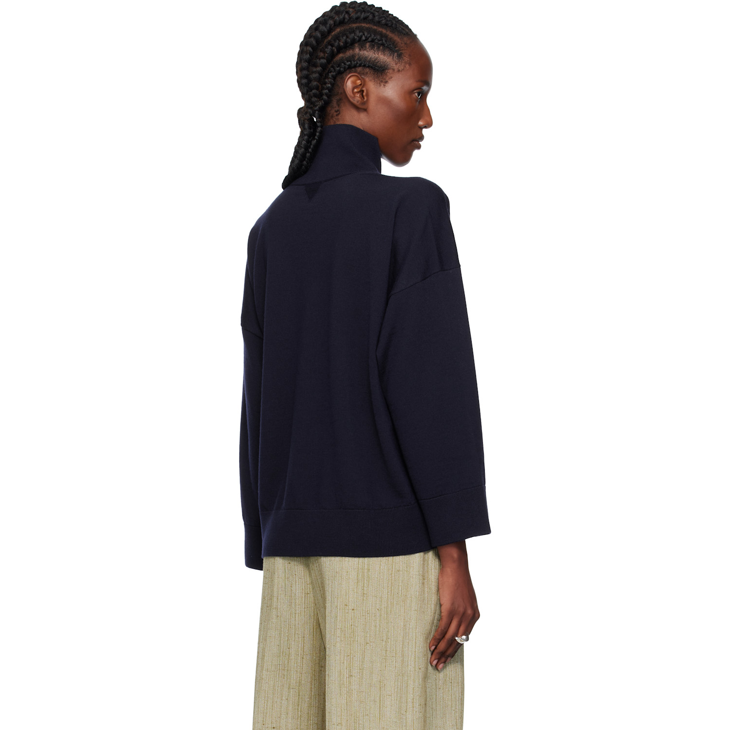  Bottega Veneta Navy Classic Wool Turtleneck 