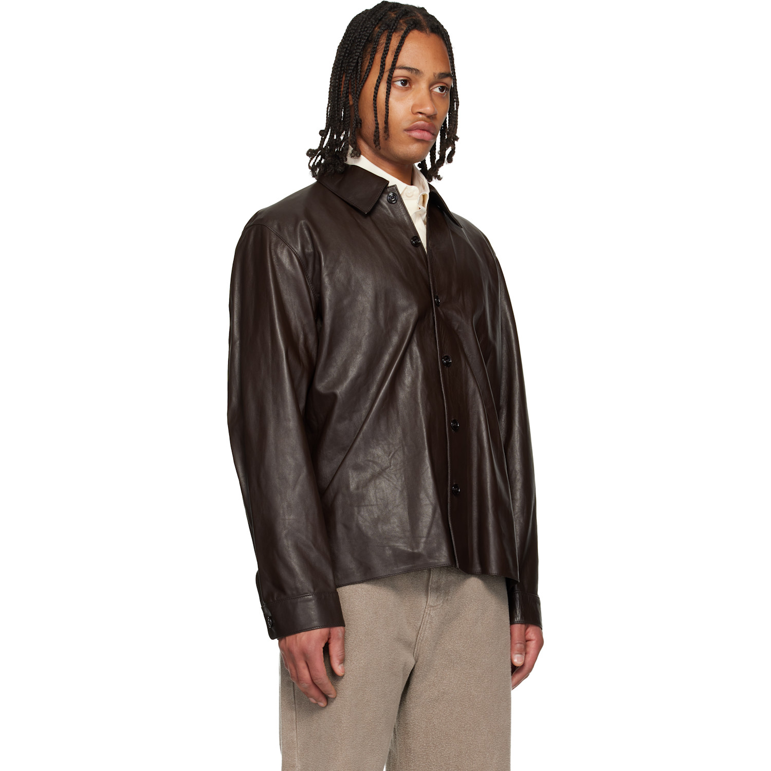  Our Legacy Brown Welding Leather Overshirt 