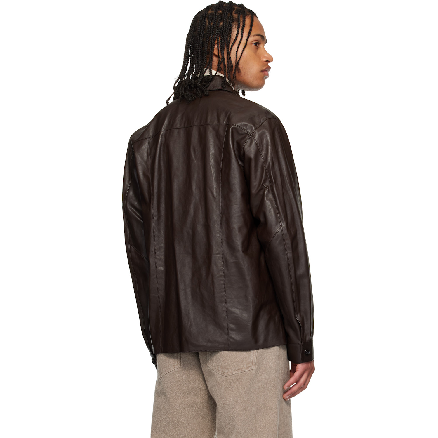  Our Legacy Brown Welding Leather Overshirt 