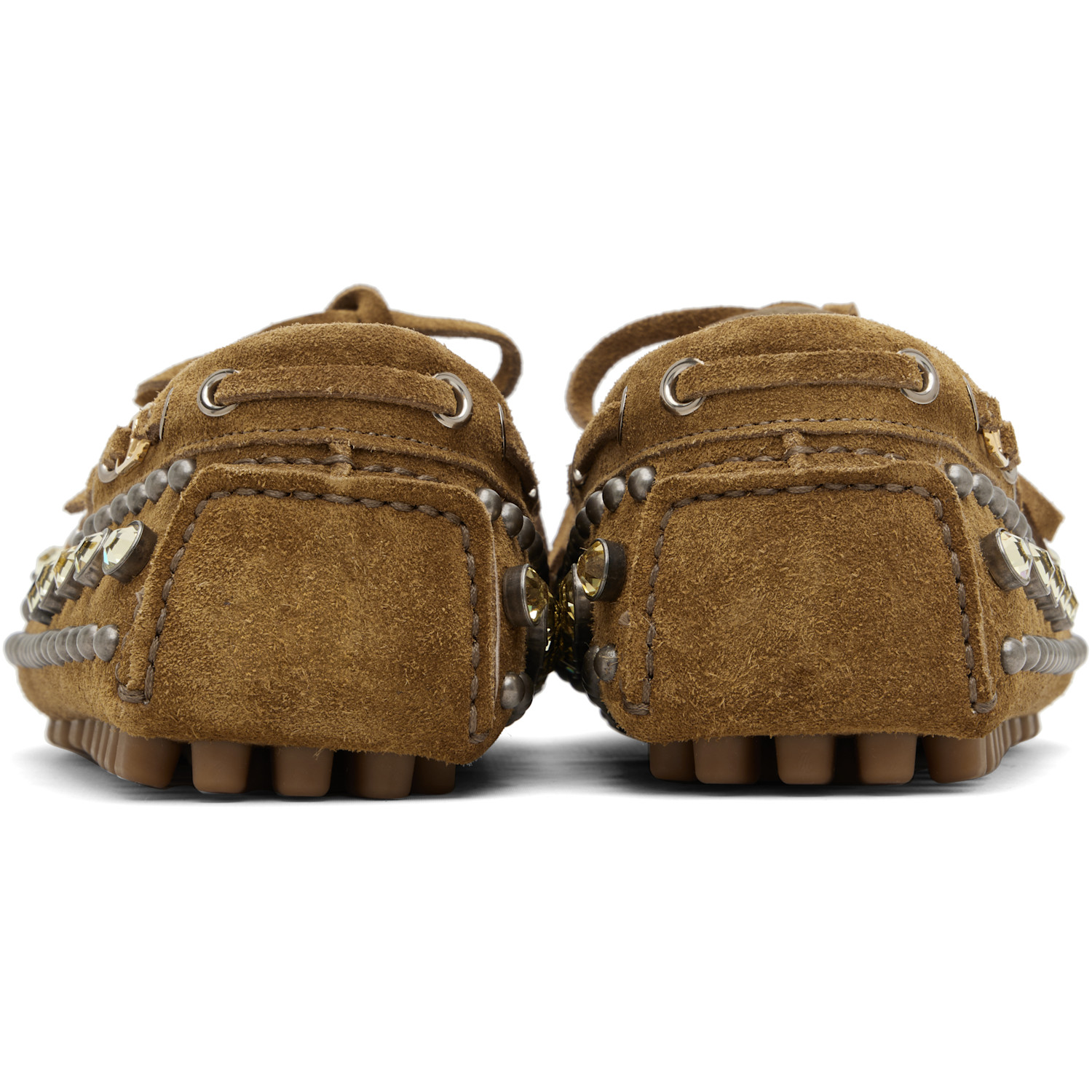  Valentino Garavani Brown Mixed Studs Boat Shoes 