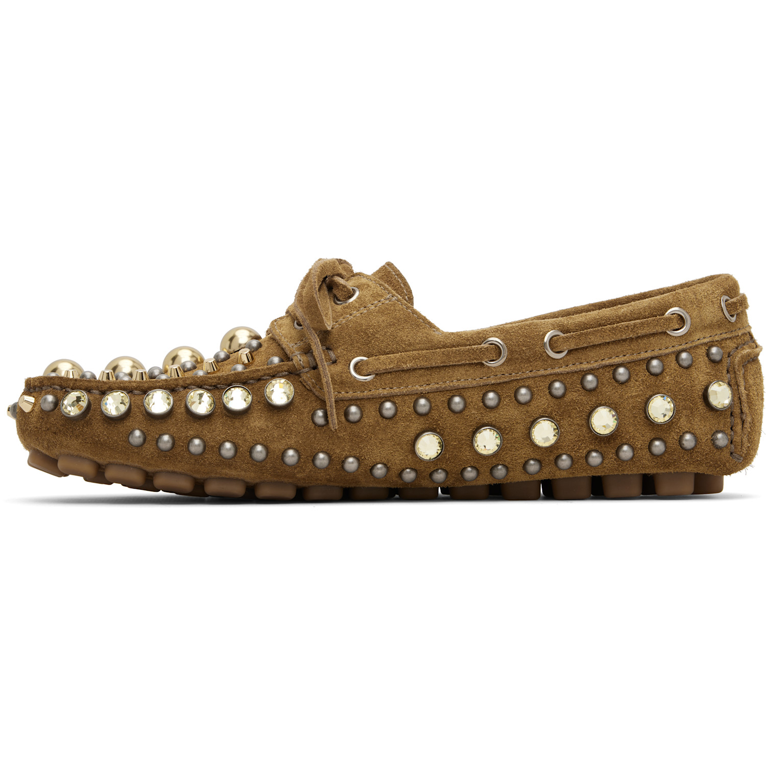  Valentino Garavani Brown Mixed Studs Boat Shoes 