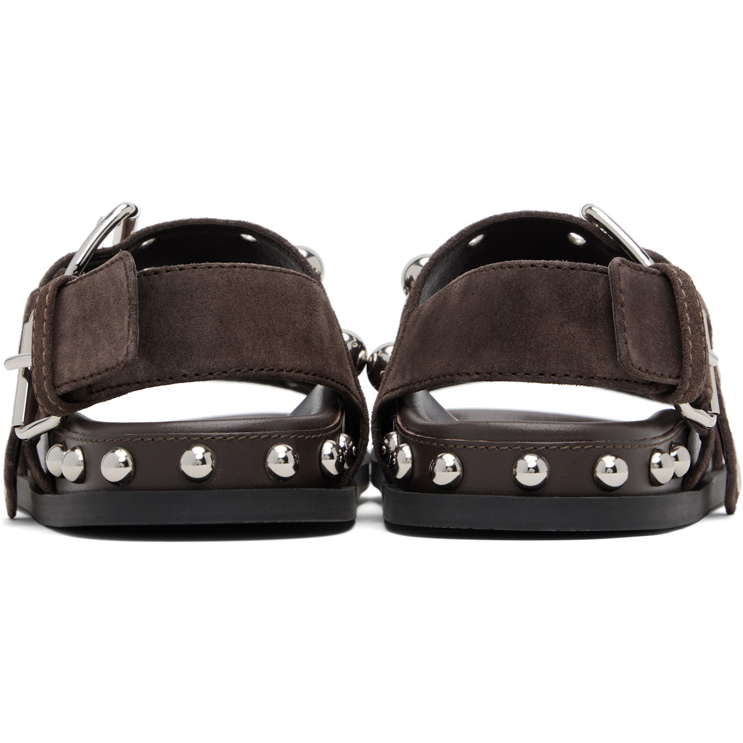  Valentino Garavani Brown Suede Round Studs Sandals 