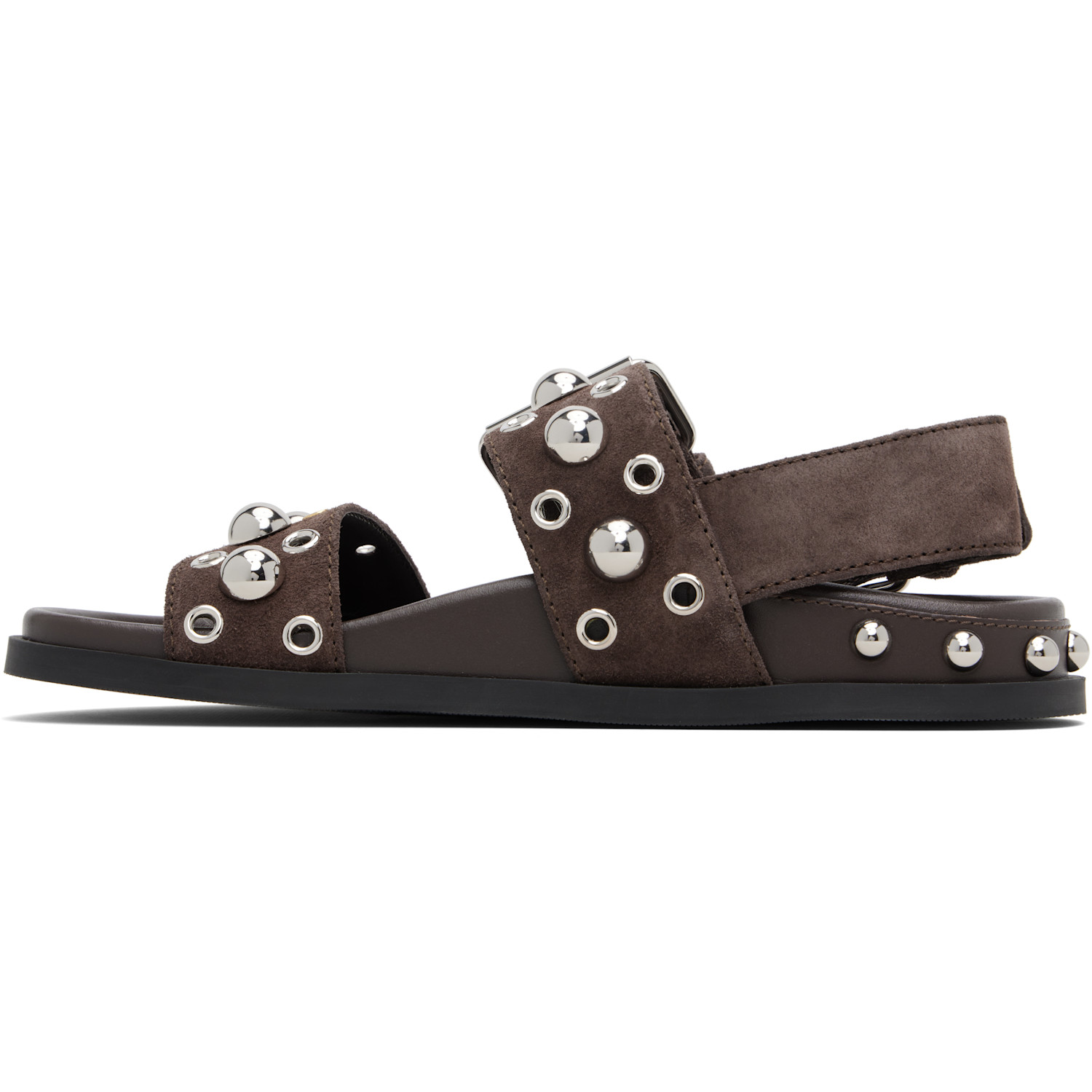 Valentino Garavani Brown Suede Round Studs Sandals 