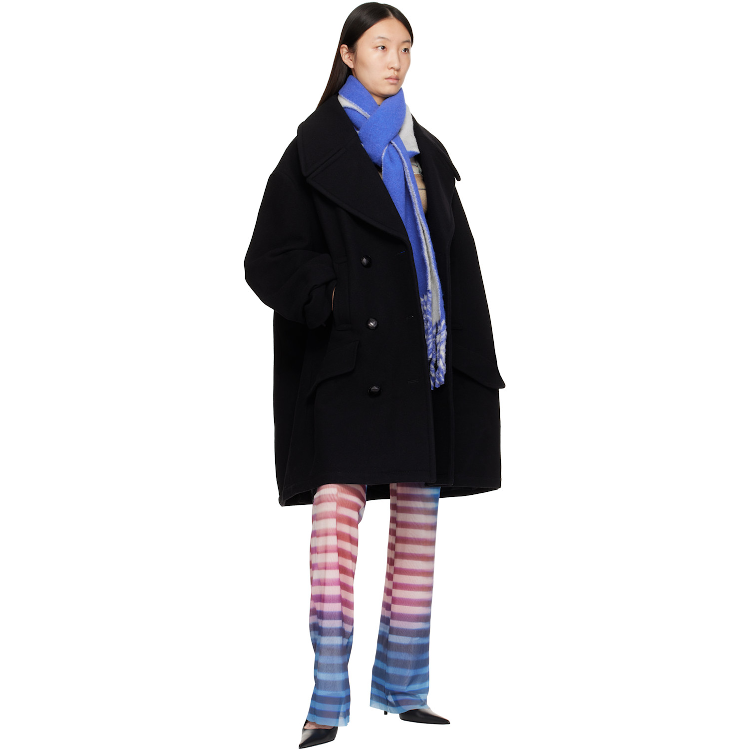  Jean Paul Gaultier Blue & Gray Logo Patch Scarf 