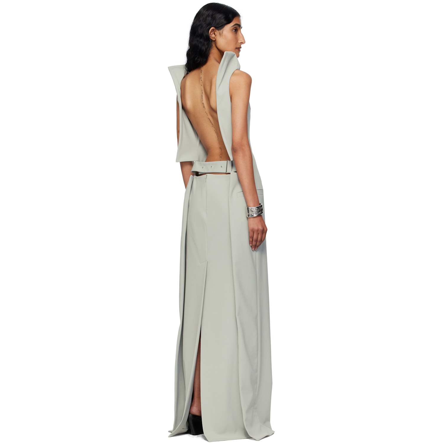  Jean Paul Gaultier Gray Backless Belt Maxi Dress 
