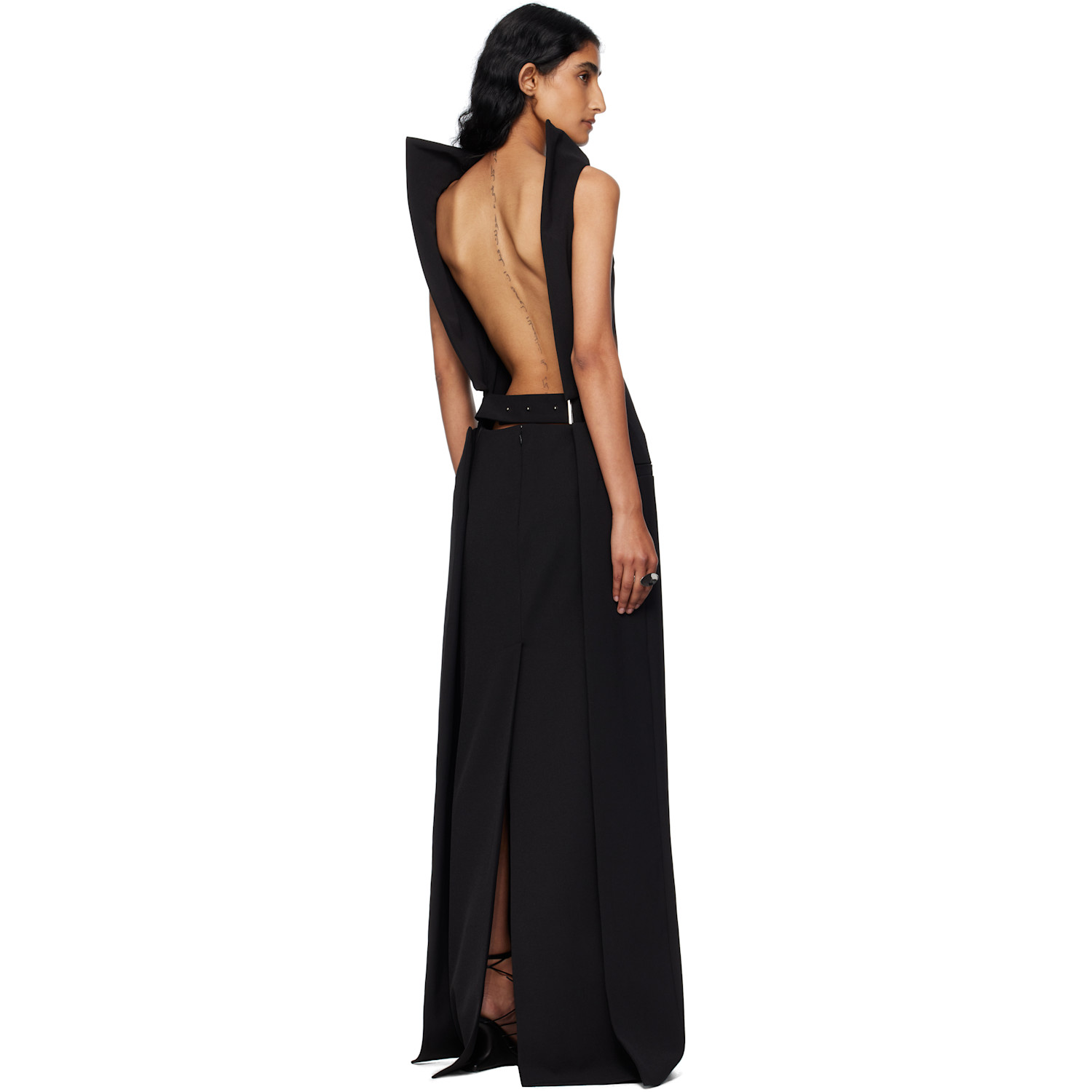  Jean Paul Gaultier Black Backless Belt Maxi Dress 