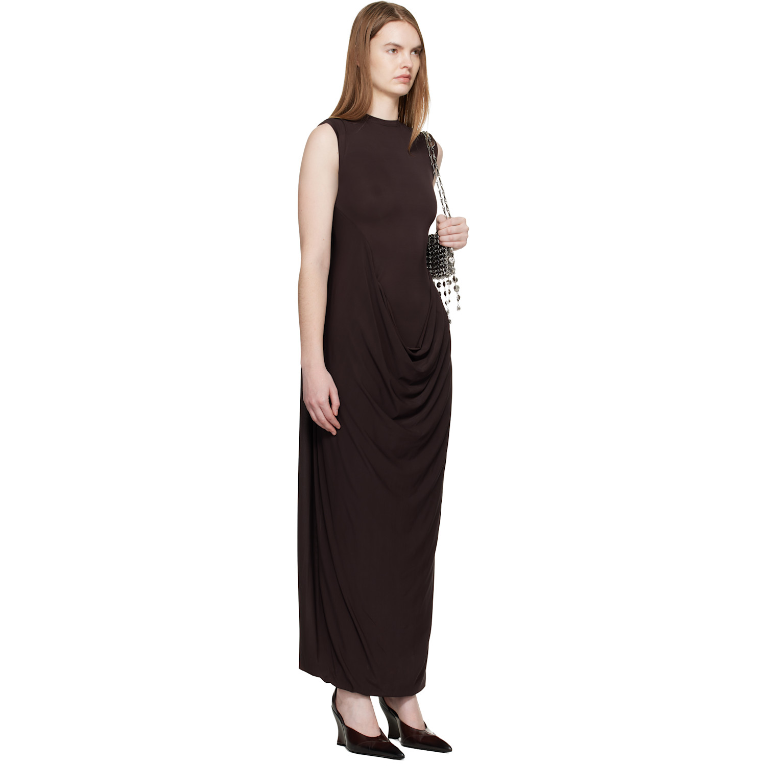  Jean Paul Gaultier Brown Double Layer Draped Maxi Dress 