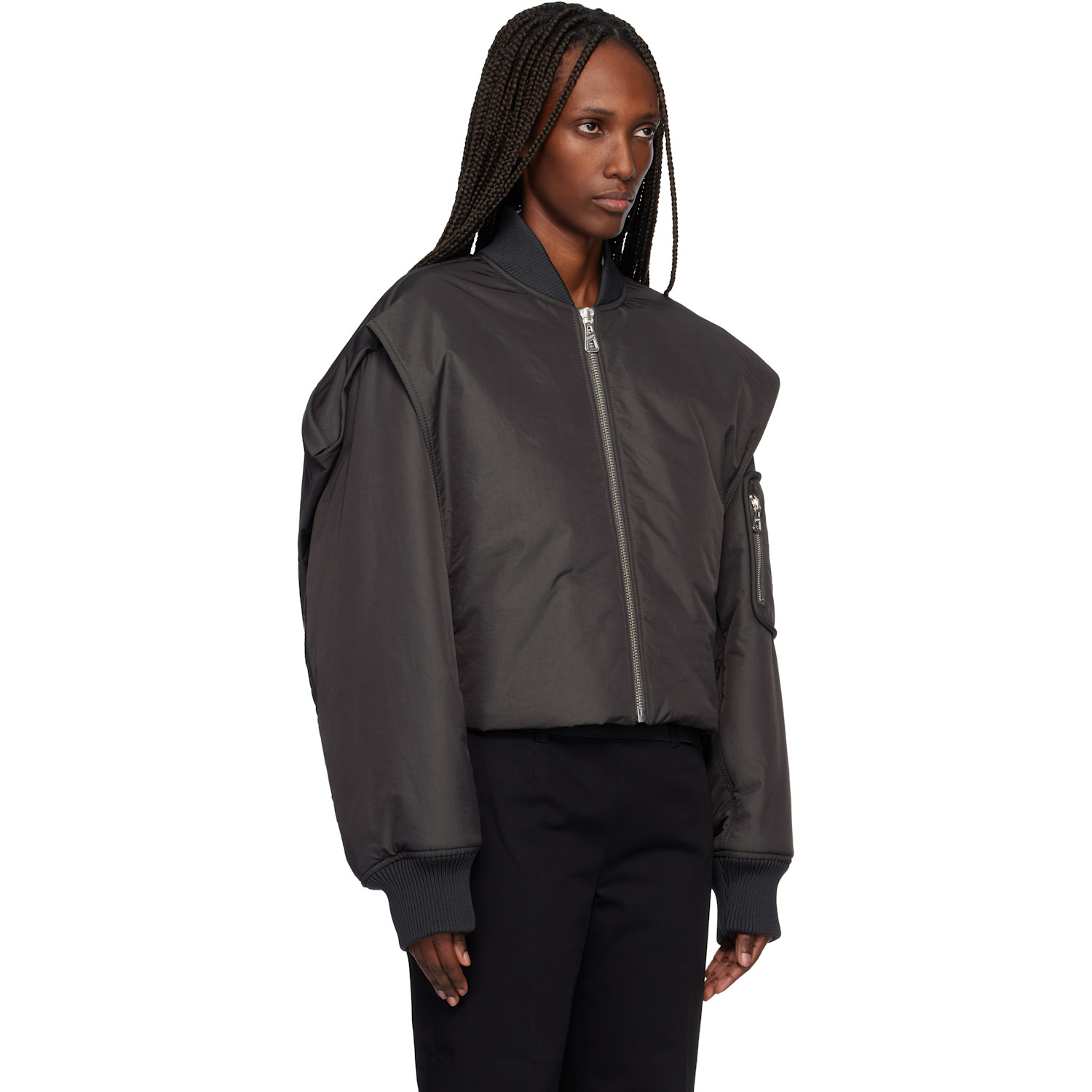  Jean Paul Gaultier Gray Hidden Hood Detail Bomber Jacket 