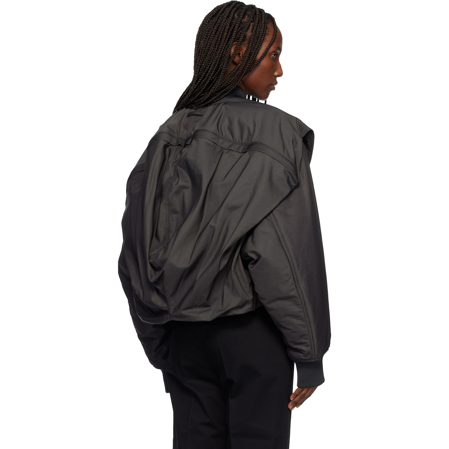  Jean Paul Gaultier Gray Hidden Hood Detail Bomber Jacket 