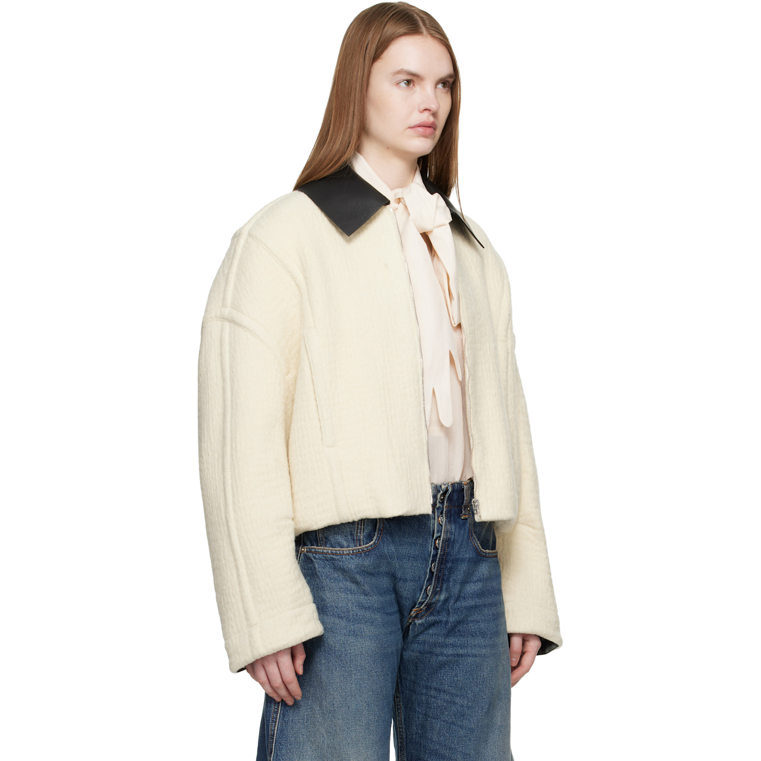 Jean Paul Gaultier Off-white Heavy Wool Bomber Jacket 