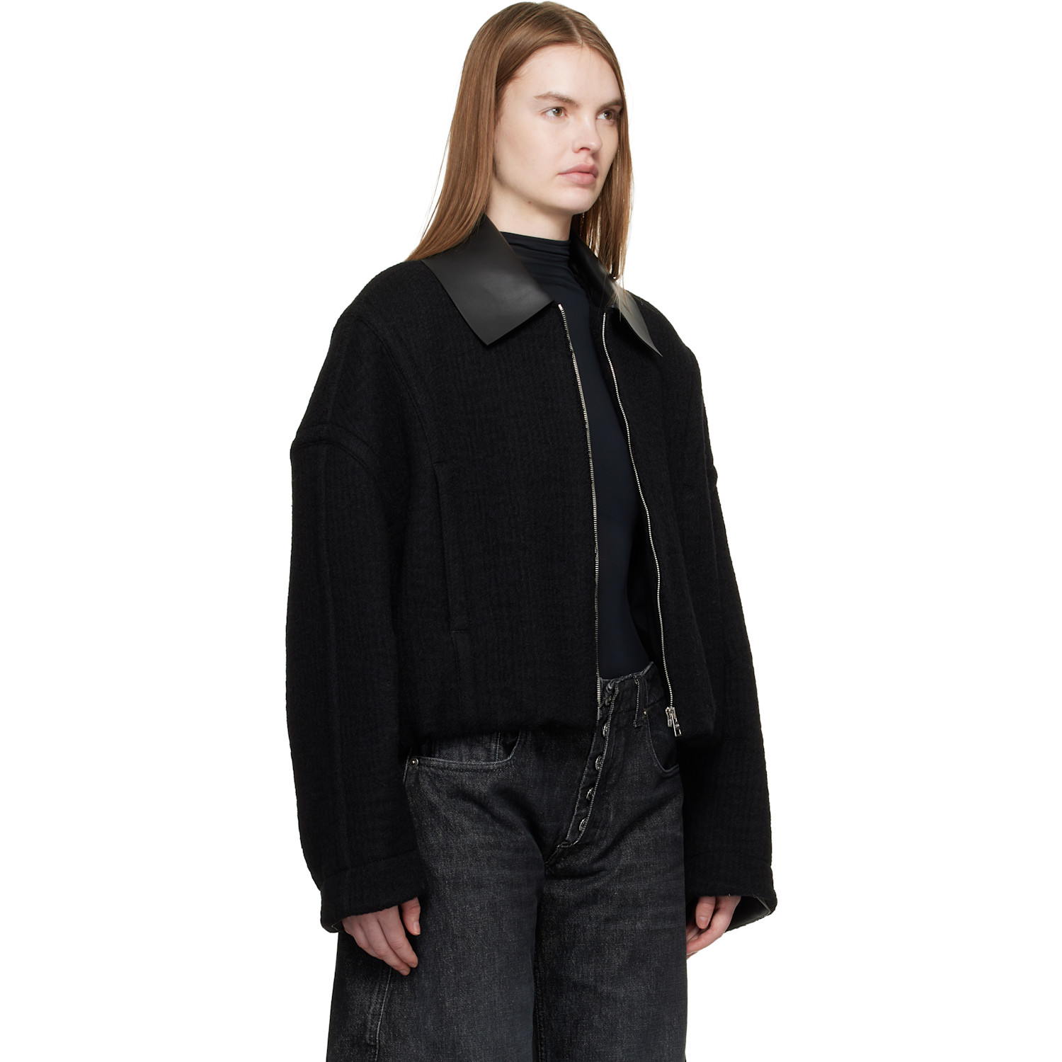  Jean Paul Gaultier Black Heavy Wool Bomber Jacket 