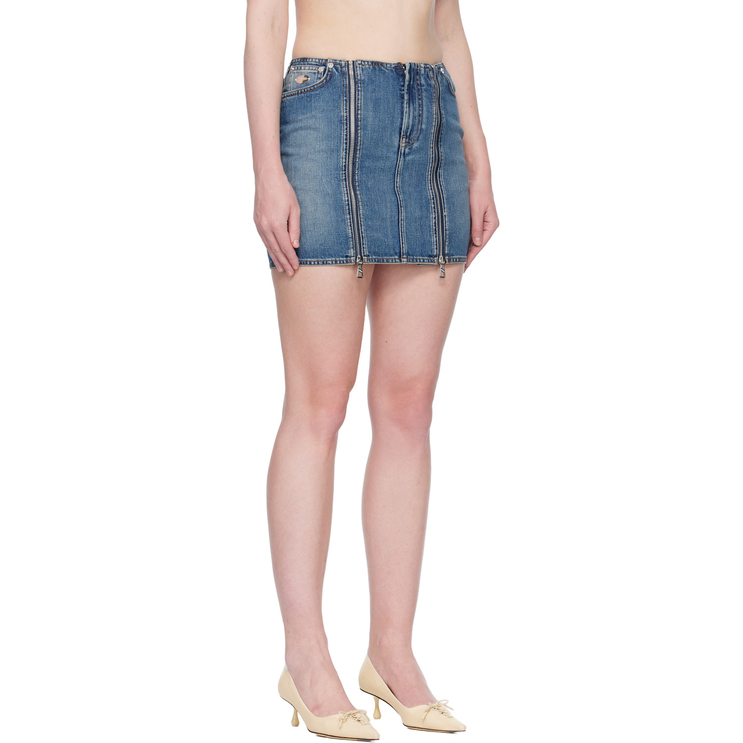  Jean Paul Gaultier Blue Front Zipped Denim Miniskirt 