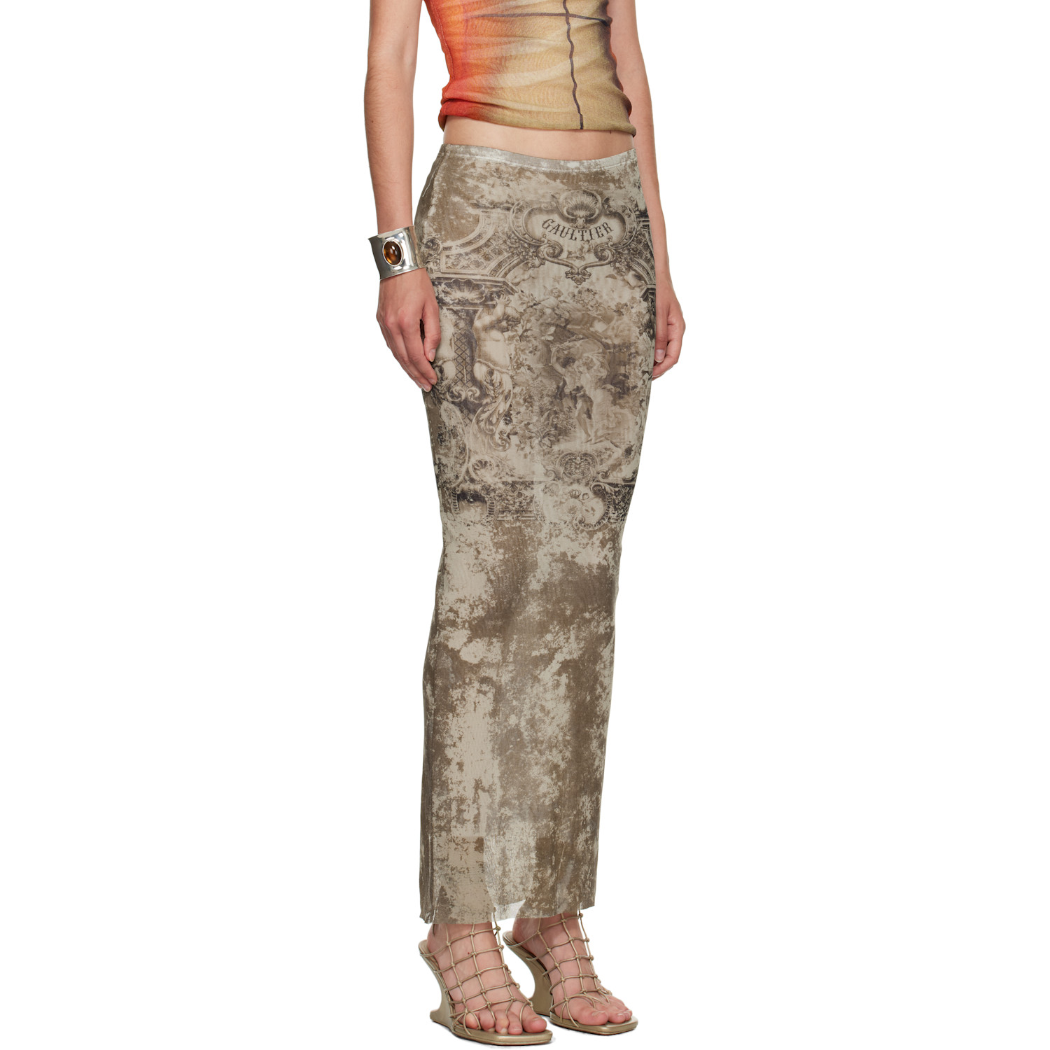  Jean Paul Gaultier Beige 'the Long Médaillon' Midi Skirt 