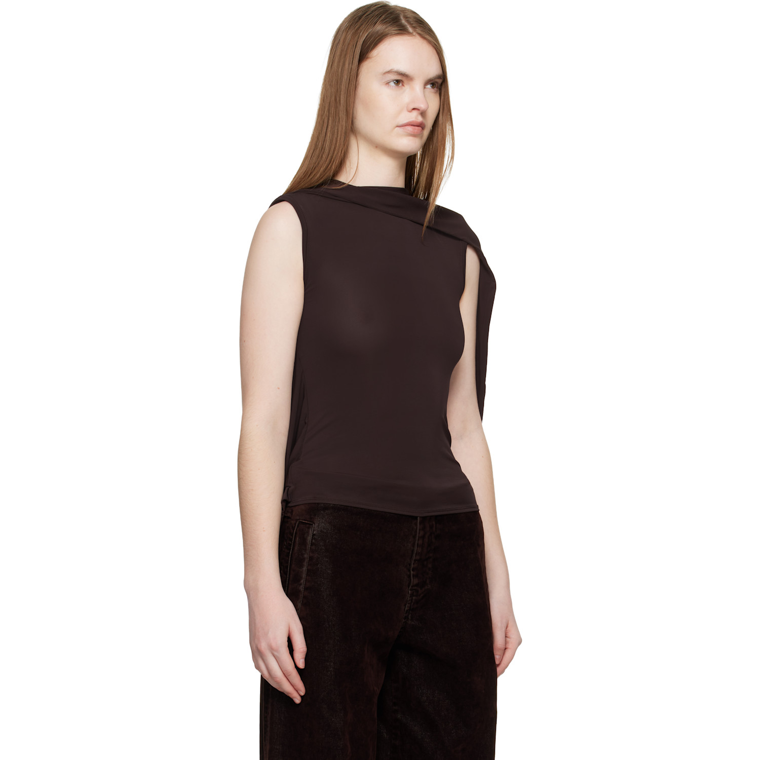  Jean Paul Gaultier Brown Stretch Viscose Double Layer Draped Top 