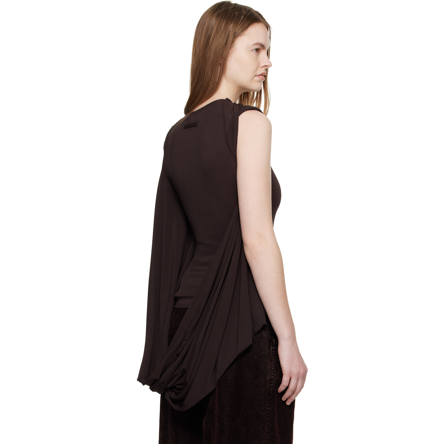  Jean Paul Gaultier Brown Stretch Viscose Double Layer Draped Top 