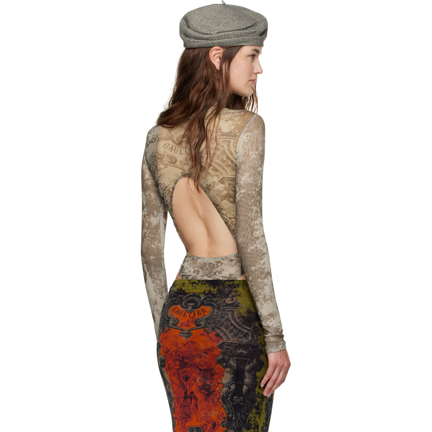  Jean Paul Gaultier Beige 'the Médaillon' Open Back Bodysuit 